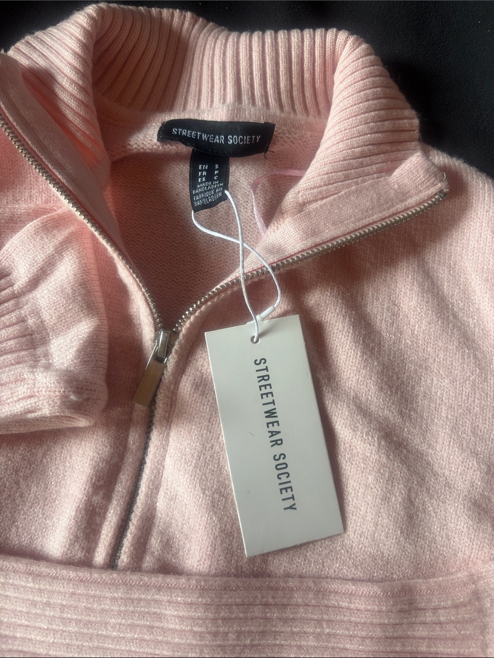 Streetwear Society Light Pink Zip-Up Ribbed Cardigan - Picture 2 of 3